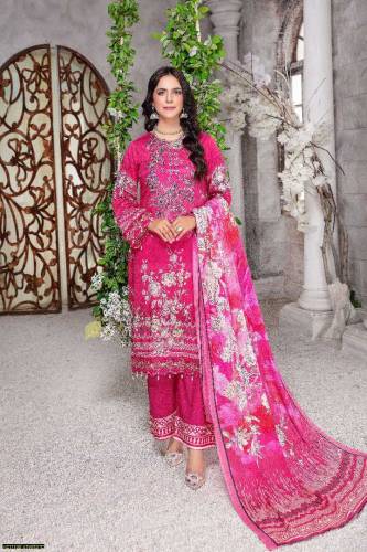 2 Pcs Women's unstitched Lawn Printed suit 