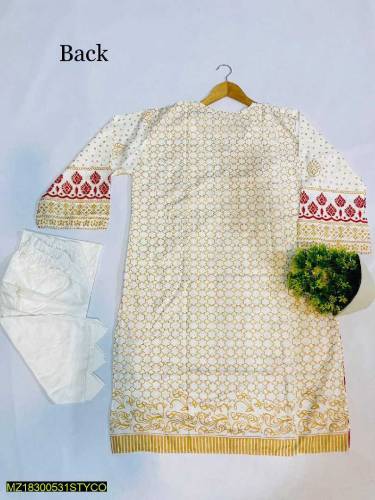 2 piece women's stitched linen printed suit 