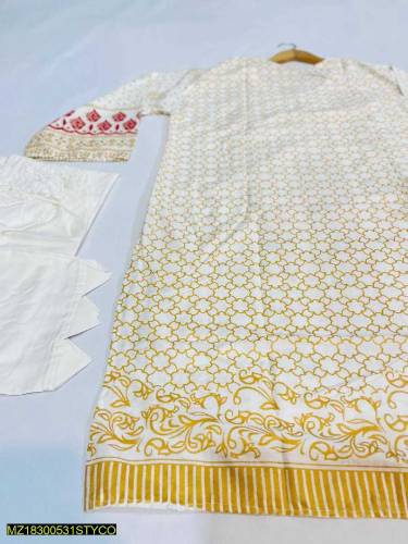 2 piece women's stitched linen printed suit 