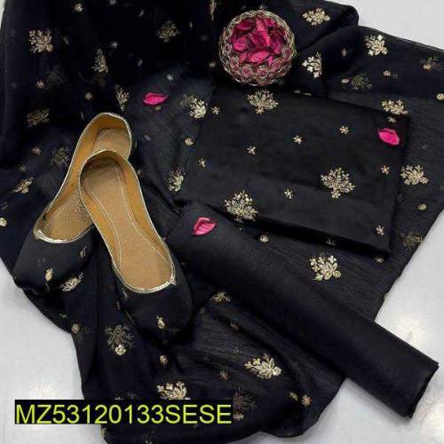 4 pcs women unstitched  shamoz silk fancy dress 