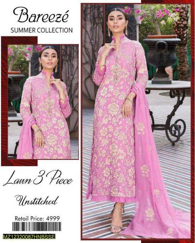 3 Pcs Women's unstitched lawn embroidered suit 🔥 with free delivery 