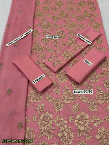3 Pcs Women's unstitched lawn embroidered suit 🔥 with free delivery 