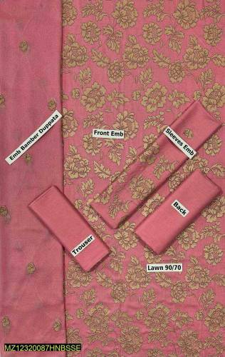3 Pcs Women's unstitched lawn embroidered suit 🔥 with free delivery 