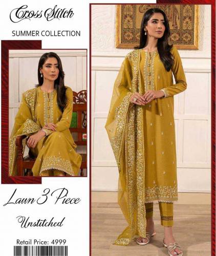 unstitched lawn embroided suit 3pcs 