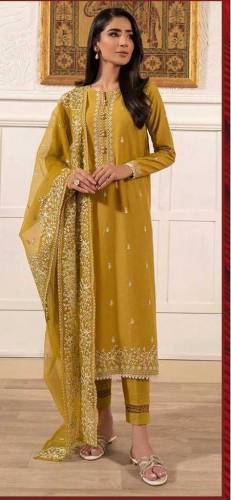 unstitched lawn embroided suit 3pcs 