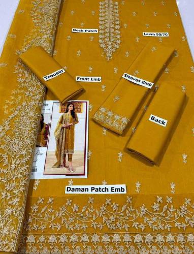 unstitched lawn embroided suit 3pcs 