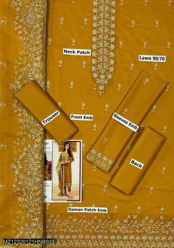 unstitched lawn embroided suit 3pcs 