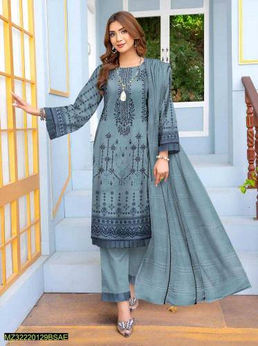 3 pcs women unstitched Lawn Embroidered suit