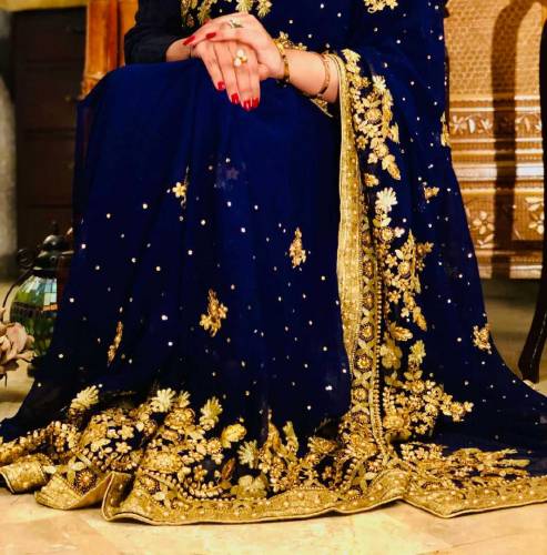 Maharani chiffon nevy blue saree