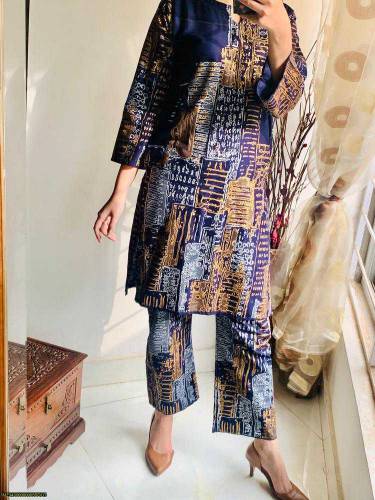 2pcs woman's stitched linen printed suit 