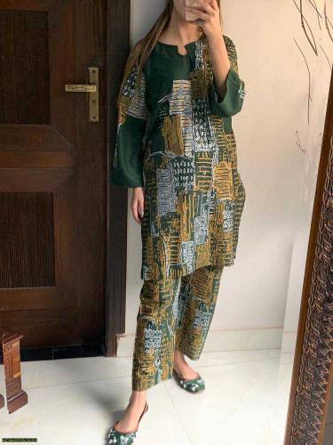 2pcs woman's stitched linen printed suit 