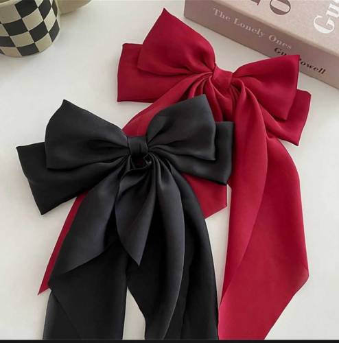 Elegant Bow Ribbon Hair Clip Fashion Simple Solid Satin Spring Clip Ha