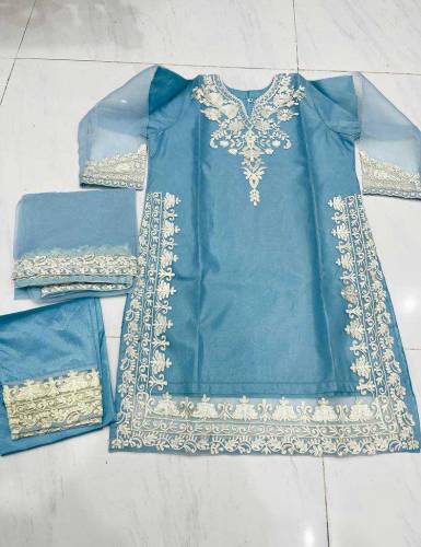3pcs stitched embroided organza suit for woman 