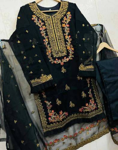 3pcs stitched embroided organza suit for woman 