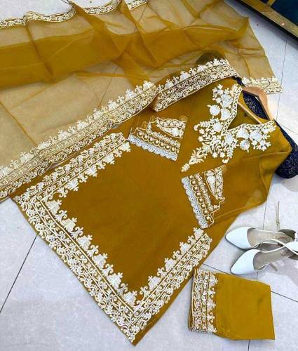 3pcs stitched embroided organza suit for woman 