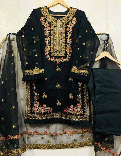 3pcs stitched embroided organza suit for woman 