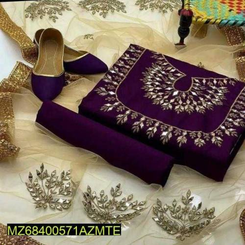 •  Fabric: Katan Silk•  Shirt Front: Heavy Embroidered•  Neckline: Hea