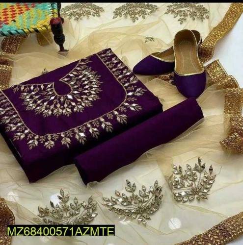 •  Fabric: Katan Silk•  Shirt Front: Heavy Embroidered•  Neckline: Hea