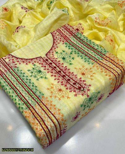 2 pcs women Unstitched cotton net embroidered suit 