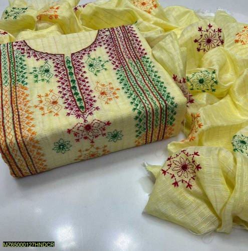 2 pcs women Unstitched cotton net embroidered suit 