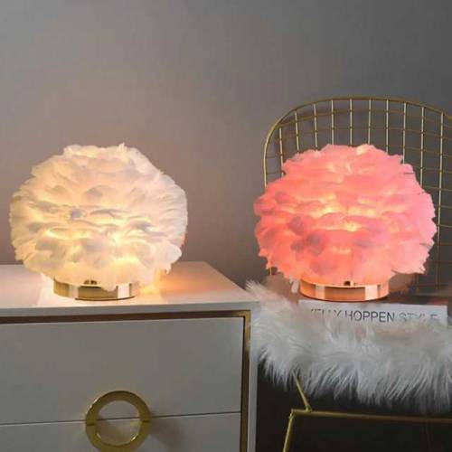 Feather Table Lamp Bedroom Bedside Light Luxury Ins Creative Warm And 