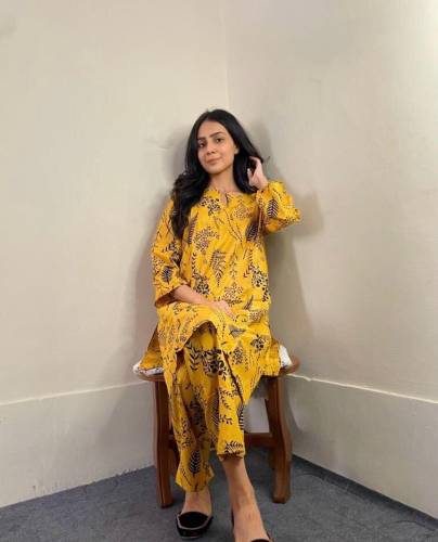 2 Pcs Women Stitched Linen Leaf Print Suit