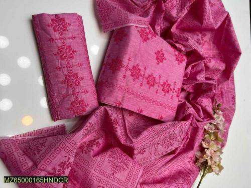 3 Pcs women's Unstitched Cotton Embroider Suit 