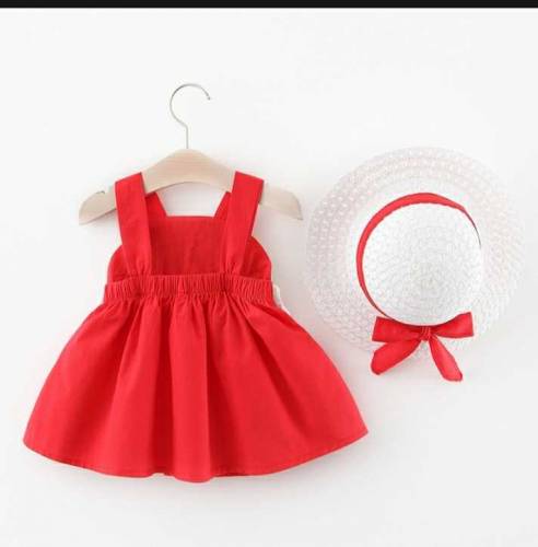 baby girl summer collection stylish dress with sun cap red colour 