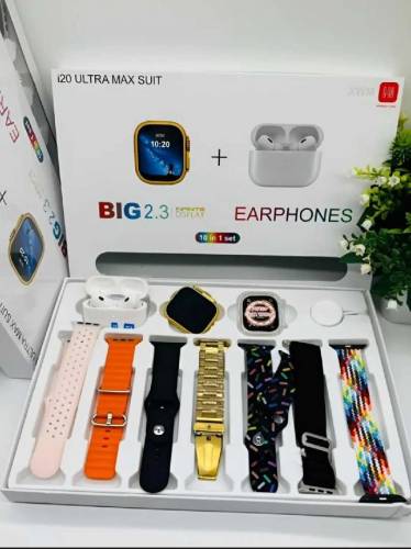 i20 Ultra Smart Watch - max suit 7 in 1 set with earbuds Charging Mult