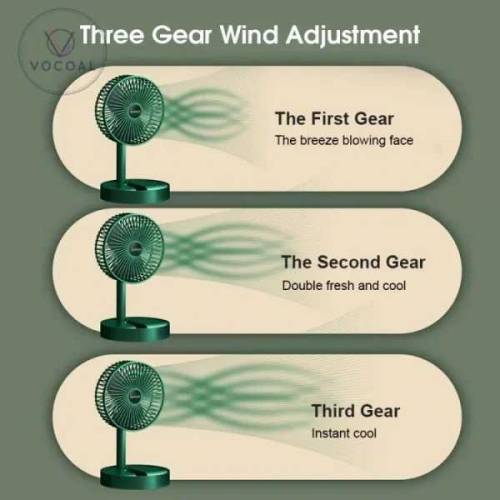 Folding Telescopic Floor Fan 3 Gears Summer Silent Desktop Retractable