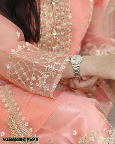 3 pcs women stitched embroidered organza suit 
