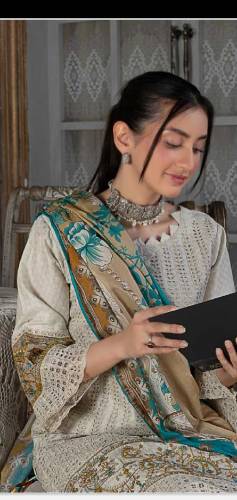 3 pc unstitched laun suit print dup0pata Chicken kari boring bareeze 