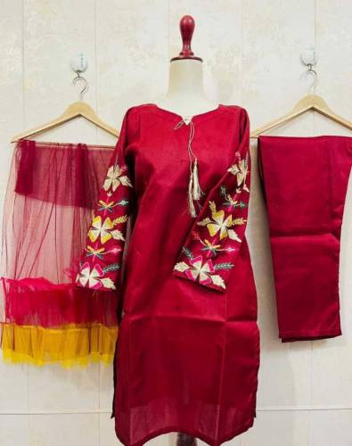 Women Stitched Suit Silk, 3 pcs 