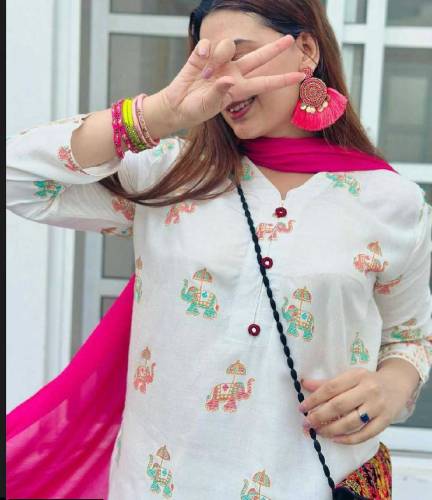 2 pcs women stitched linens block printed suit 