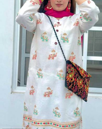 2 pcs women stitched linens block printed suit 
