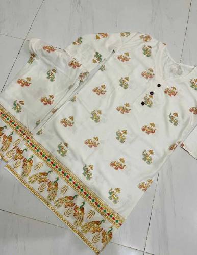 2 pcs women stitched linens block printed suit 