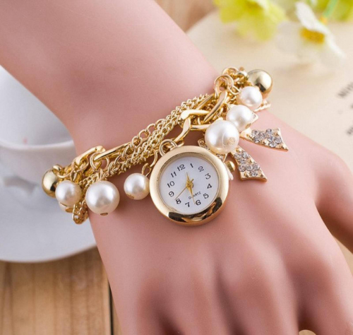 Pearl bracelet watch for girls
