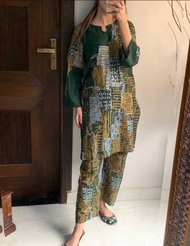 2 Pcs  Women Stitched Linen Siut