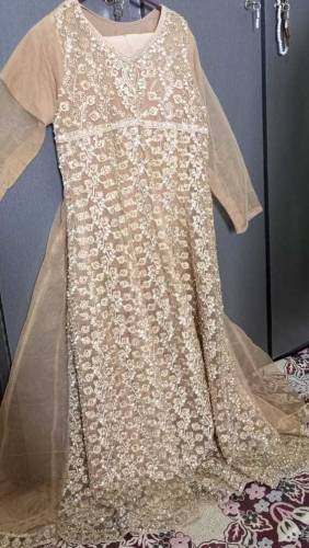 3 piece suit long frock plan trouser net sleeves inner attached 