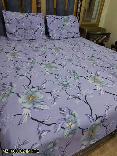 3 Pcs Cotton Printed double bed sheet 