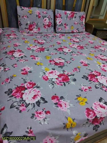3 Pcs Cotton Printed double bed sheet 