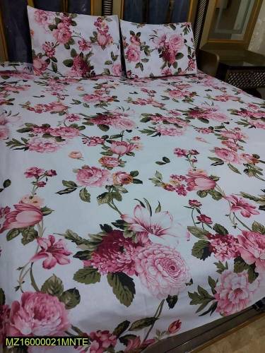 3 Pcs Cotton Printed double bed sheet 