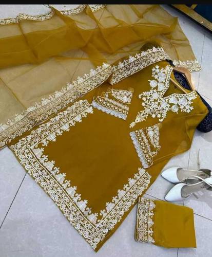 3 piece stitched woman's organza embroidery suit