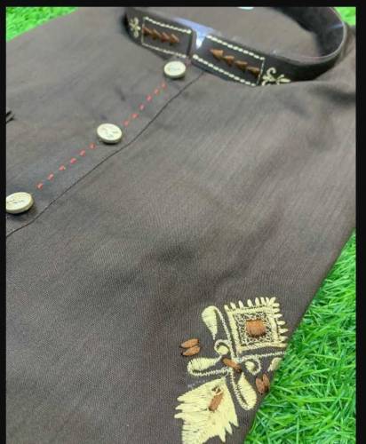 2 Pcs Men's Stitched Wash And WearEmbroidered Kurta Pajama