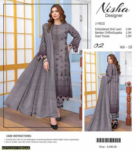 •  Fabric: Lawn•  Pattern: Embroidered•  Shirt Front - Pattern: Embroi
