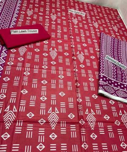 3 Pcs Women Unstitched Lawn Suit 