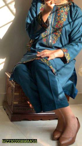 Best Quality Women's Stitched linen Sequins Embroidered Shirt and Tous