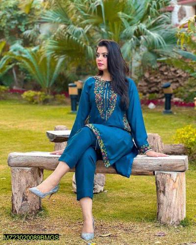 Best Quality Women's Stitched linen Sequins Embroidered Shirt and Tous