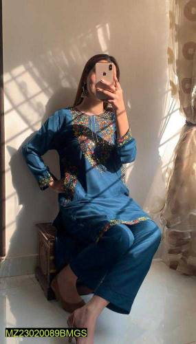 Best Quality Women's Stitched linen Sequins Embroidered Shirt and Tous