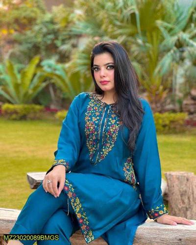 Best Quality Women's Stitched linen Sequins Embroidered Shirt and Tous